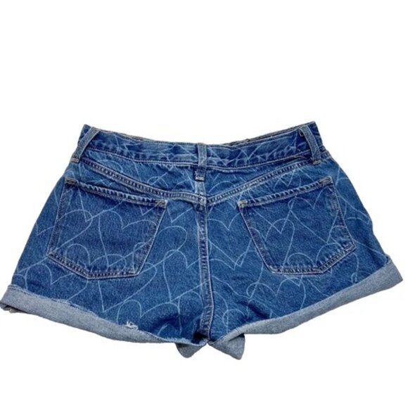 Old Navy Jean Shorts Girls 12 Plus 12+ Blue Hearts High Rise Cuffed Denim EUC - Picture 5 of 6
